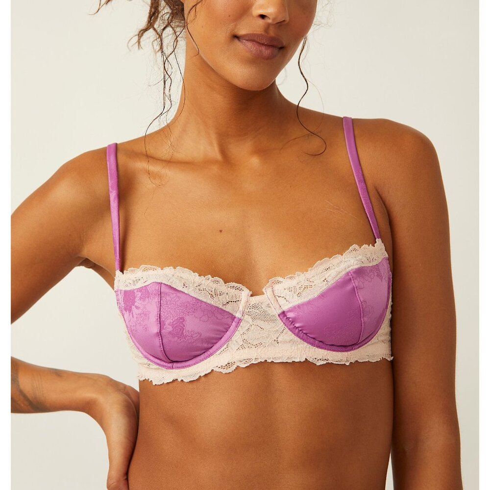Free People Lavender Satin & Cream Lace Underwire Bra